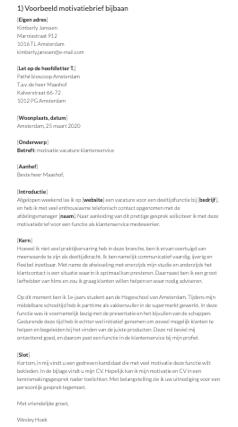 Motivatiebrief Bijbaan (2025)
