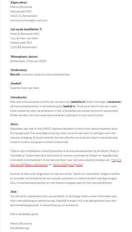 Voorbeeld Motivatiebrief Horeca (2025)