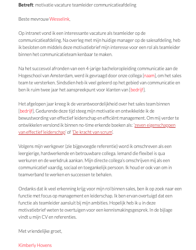 Voorbeeld Motivatiebrief Interne Vacature (2025)